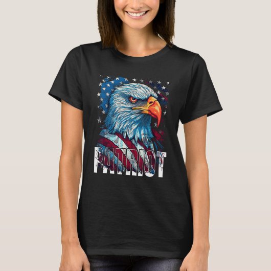 Happy Independence Day 4th July Patriot Eagle Amer Tシャツ (正面)