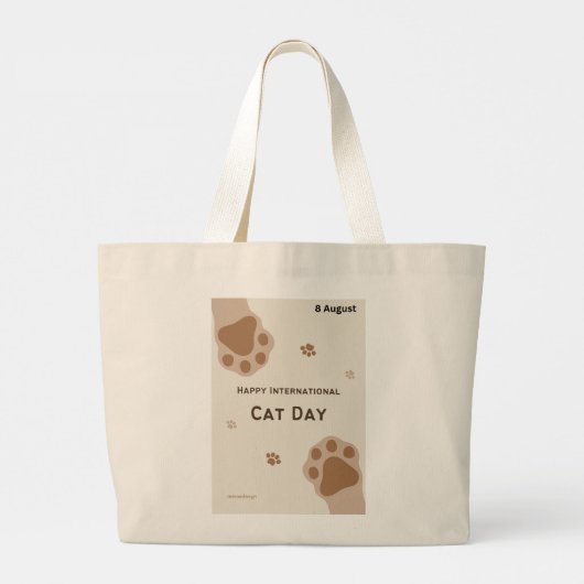 happy international cat day cute paw print design ラージトートバッグ (裏面)