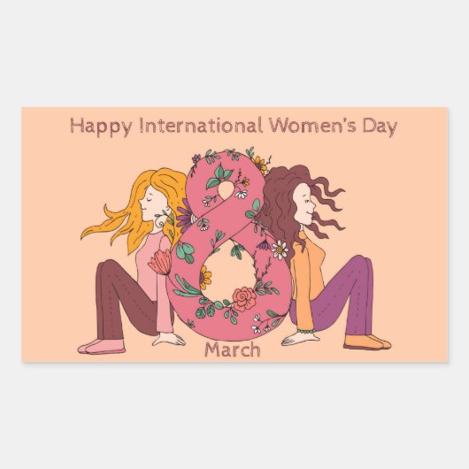 Happy International Women's Day (8 March) 長方形シール (正面)