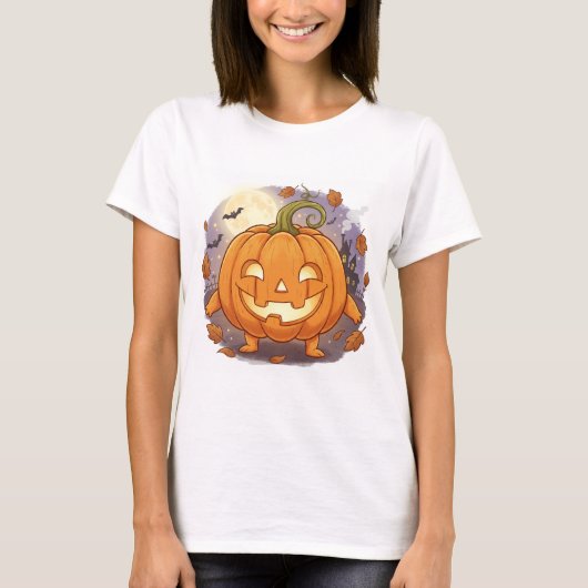 Happy Jack-O'-Lantern Cartoon Pumpkin Tシャツ (正面)