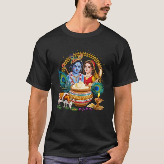 Happy Janmashtami Hinduism Hindu Holiday Radha Kri Tシャツ (正面)