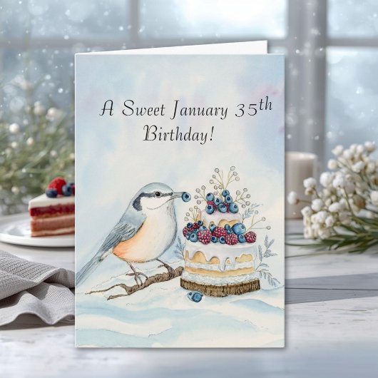 Happy January 35th Birthday Nuthatch Bird カード