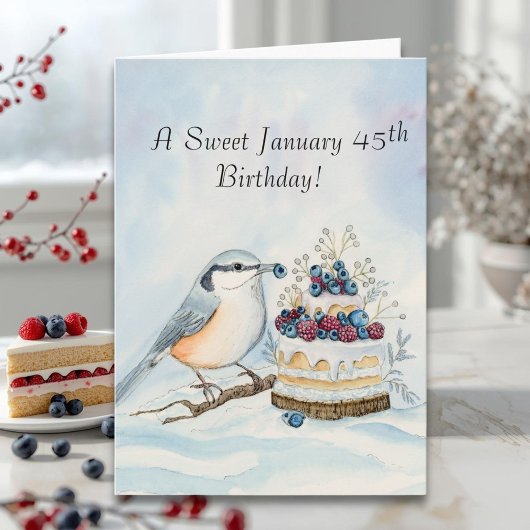 Happy January 45th Birthday Nuthatch Bird カード