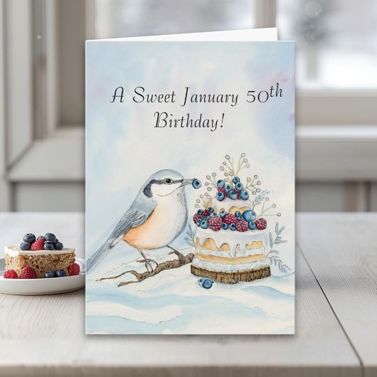 Happy January 50th Birthday Nuthatch Bird カード