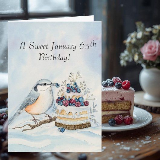 Happy January 65th Birthday Nuthatch Bird カード