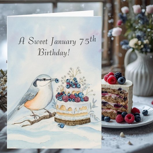 Happy January 75th Birthday Nuthatch Bird カード