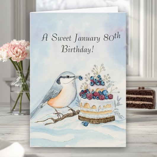 Happy January 80th Birthday Nuthatch Bird カード