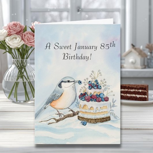 Happy January 85th Birthday Nuthatch Bird カード