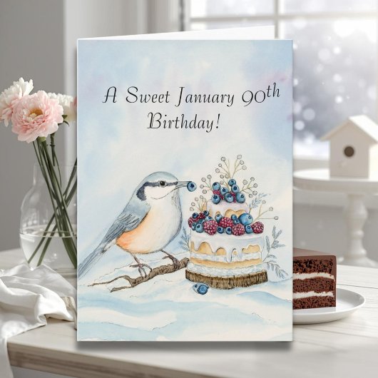 Happy January 90th Birthday Nuthatch Bird カード