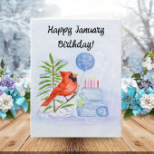Happy January Birthday Cardinal with Birthday Cake カード