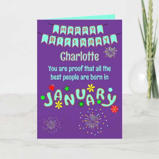 Happy January Birthday Folded Greeting Card カード (正面)