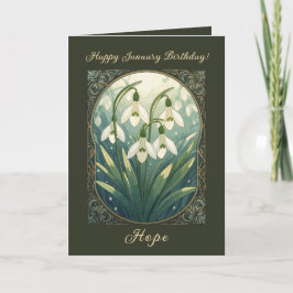 Happy January Birthday Galanthus Flowers Art Nouve カード