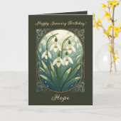 Happy January Birthday Galanthus Flowers Art Nouve カード (黄色い花)
