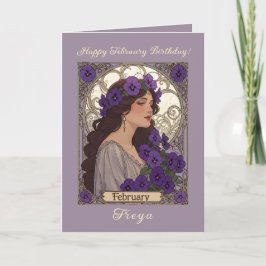 Happy January Birthday Violet Flowers Art Nouveau カード