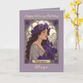 Happy January Birthday Violet Flowers Art Nouveau カード (黄色い花)