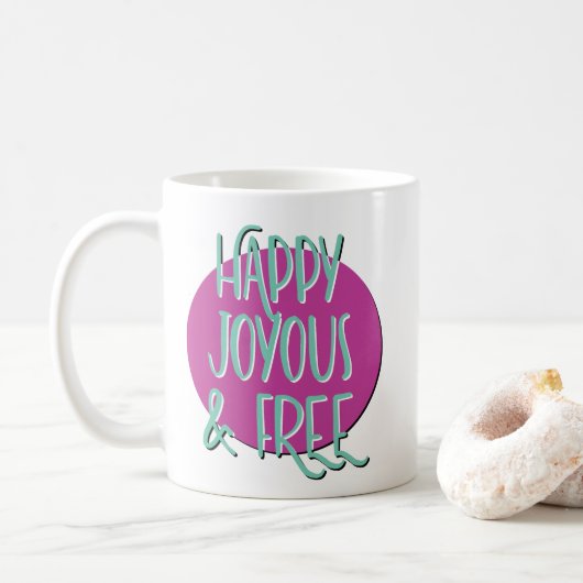 Happy Joyous & Free Recoveryのスローガン コーヒーマグカップ (ドーナツ)