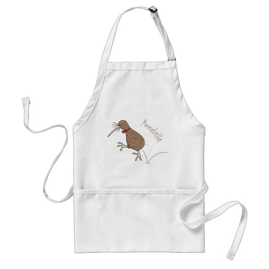 Happy jumping kiwi with bow tie cartoon design スタンダードエプロン (正面)