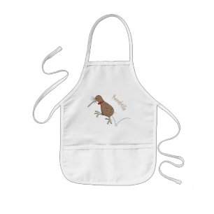 Happy jumping kiwi with bow tie cartoon design 子供用エプロン