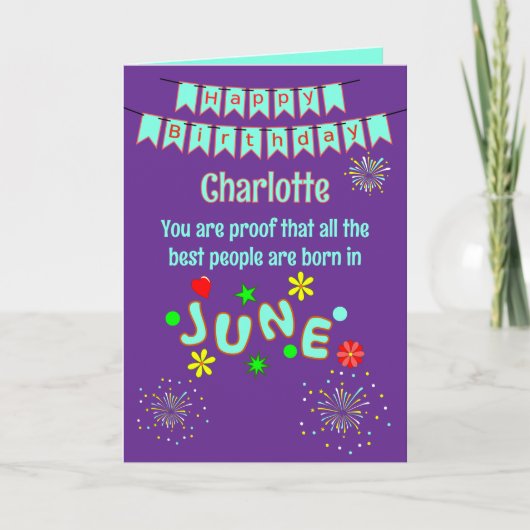 Happy June Birthday Folded Greeting Card カード (正面)