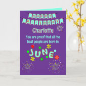 Happy June Birthday Folded Greeting Card カード (黄色い花)