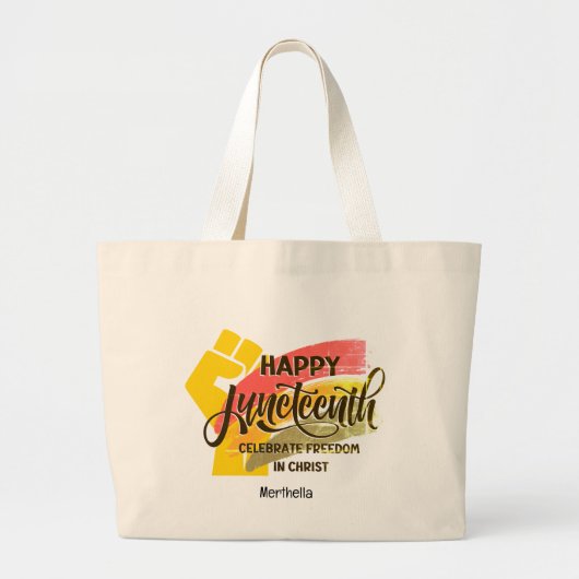 HAPPY JUNETEENTH クリスチャン ラージトートバッグ (正面)