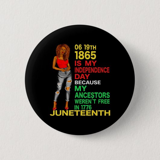 Happy Junetifyは私の独立の日フリーブラック 缶バッジ (正面)