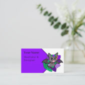 Happy Kawaii Bat with Purple Grapes - Whimsical Fr 名刺 (スタンド正面)