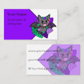 Happy Kawaii Bat with Purple Grapes - Whimsical Fr 名刺 (正面/裏面)