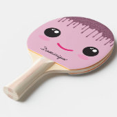 Happy Kawaii Face Faux Glitter Customizable Name  卓球ラケット (正面アングル)