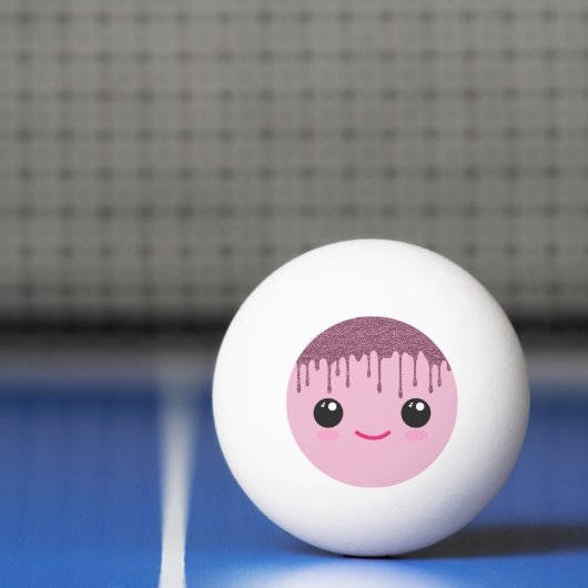 Happy Kawaii Face Faux Glitter Hair Ping Pong Ball 卓球ボール (ネット)