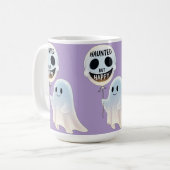 Happy Kawaii Ghost with Skull Balloon コーヒーマグカップ (正面左)