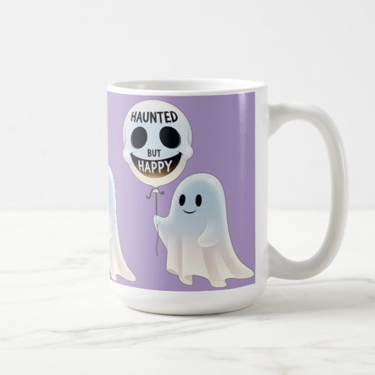 Happy Kawaii Ghost with Skull Balloon コーヒーマグカップ (右)