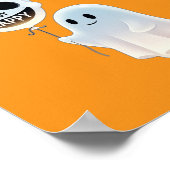 Happy Kawaii Ghost with Skull Balloon ポスター (角)