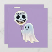Happy Kawaii Ghost with Skull Balloon 招待状 (正面/裏面)
