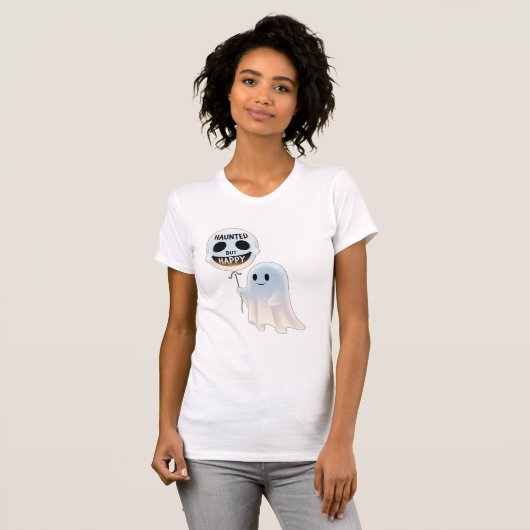 Happy Kawaii Ghost with Skull Balloon Tシャツ (正面フル)