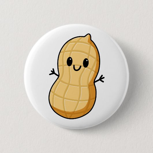 Happy Kawaii Peanut Cartoon – Cute Smiling Nut  缶バッジ (正面)
