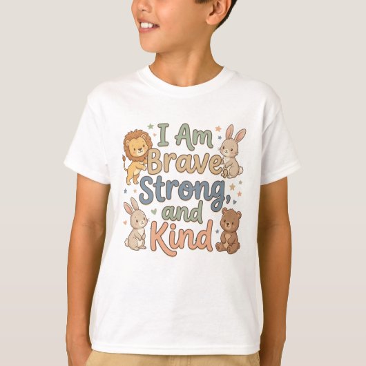 Happy Kids Affirmation Brave Strong Kind Tシャツ (正面)