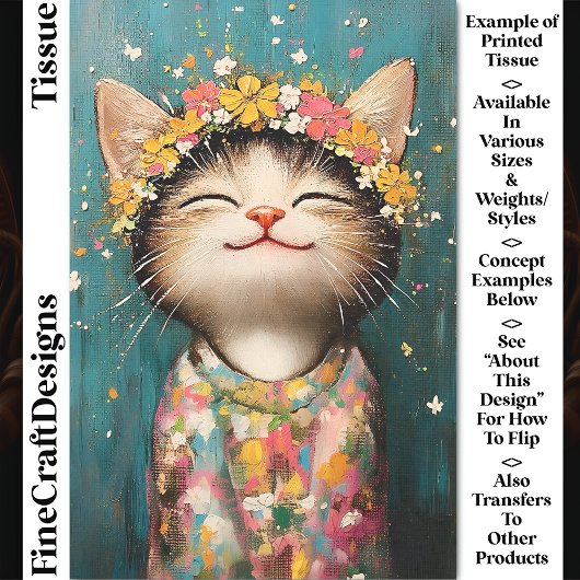 Happy Kitten Cat, Flower Crown, Pink CQ8 Decompage 薄葉紙