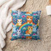 Happy Kitty Cats on Rainbow Clouds クッション (ブランケット)