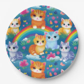 Happy Kitty Cats on Rainbow Clouds ペーパープレート (正面)
