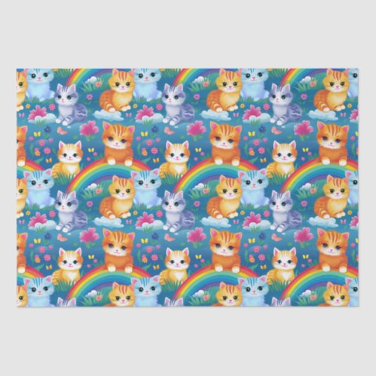 Happy Kitty Cats on Rainbow Clouds 薄葉紙 (正面)