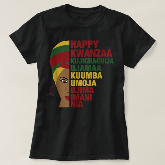 Happy Kwanzaa African Black Woman 7 Principles Tシャツ (デザイン正面)