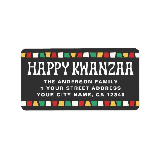Happy Kwanzaa African mosaic return address ラベル (正面)
