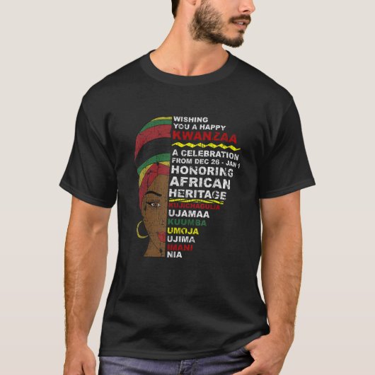 Happy Kwanzaa African Woman 7 Principles Celebrati Tシャツ (正面)