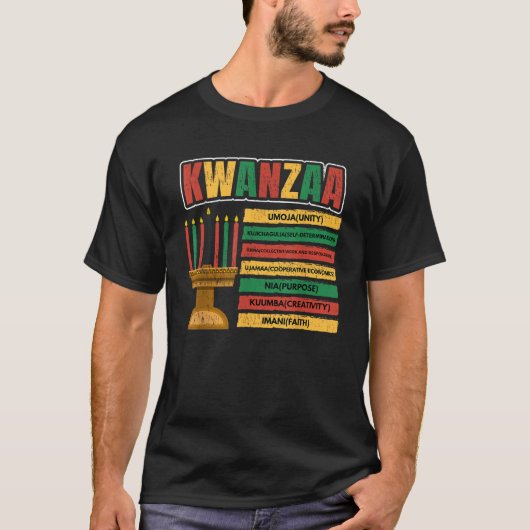 Happy Kwanzaa Kinara Candles Principles African Am Tシャツ (正面)