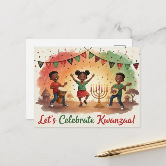 Happy Kwanzaa Kinara Postcard ポストカード (正面/裏面インサイチュ)