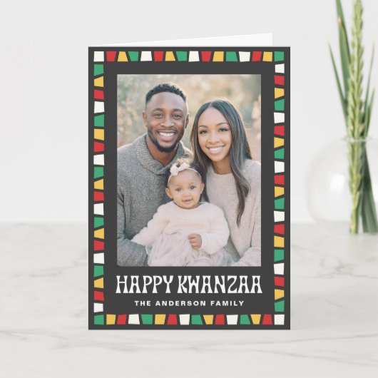 Happy Kwanzaa red green yellow mosaic border photo シーズンカード (正面)
