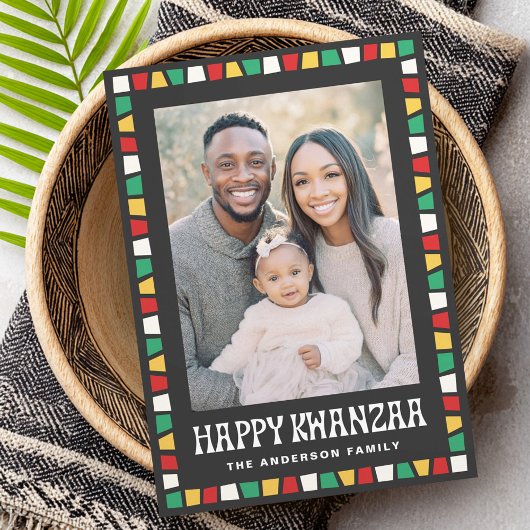 Happy Kwanzaa red green yellow mosaic border photo シーズンカード
