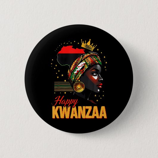 Happy Kwanzaa Seven Principles Of Kwanzaa Women Me 缶バッジ (正面)