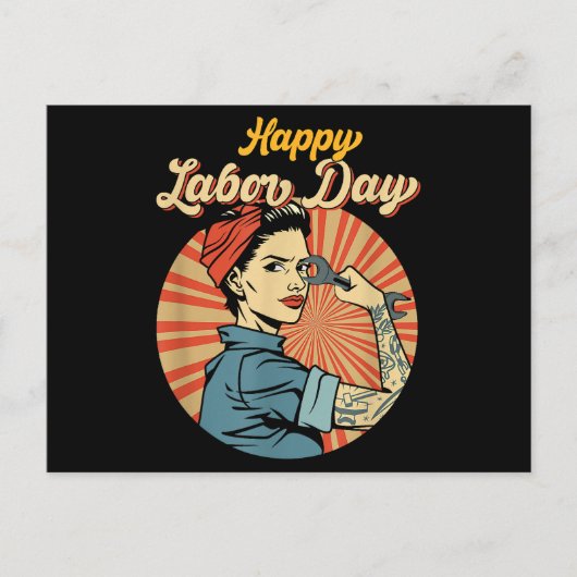 Happy Labor Day女の子の強い労働者運動を採用 シーズンポストカード (正面)